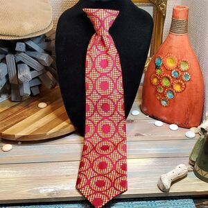 Vintage Prince Consort Golden Clasp Red Multicolor Clip-On Tie